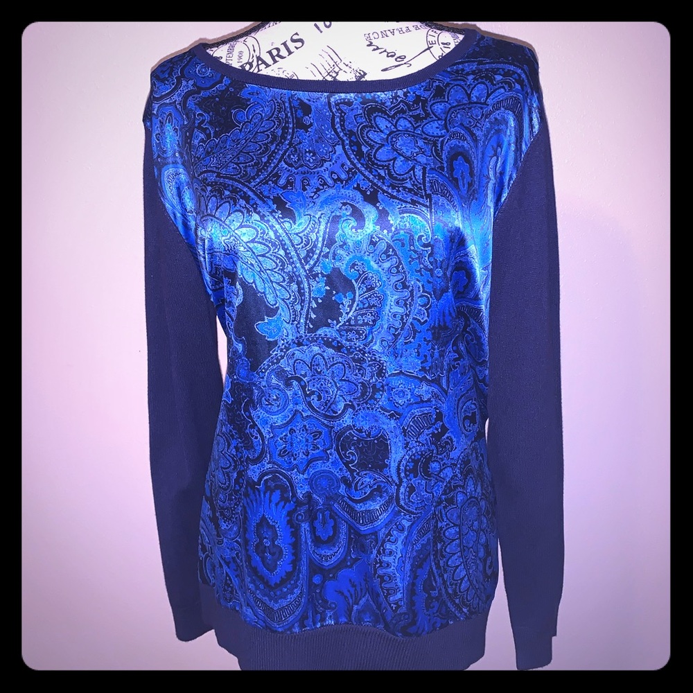 Blue Investment Satin Sweater Blouse